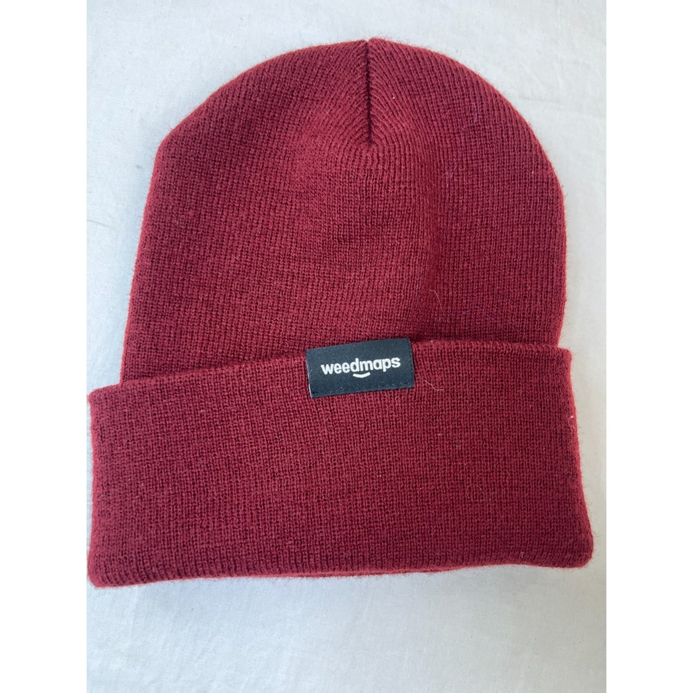 Weedmaps Burgundy Knit Beanie Skull Hat CANNABIS WEED MARIJUANA